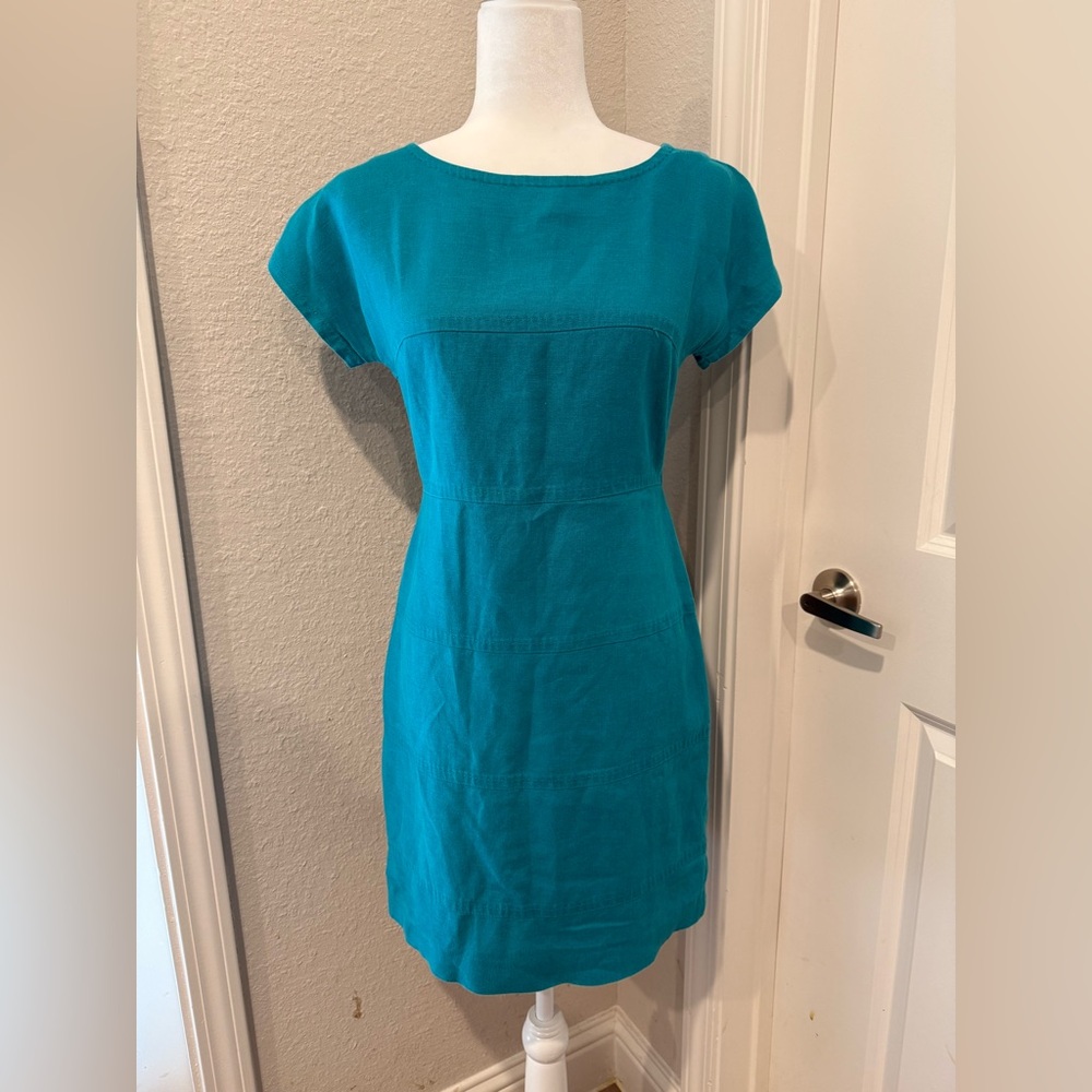 Banana Republic Vintage Turquoise Mini Dress Linen Sz 4P